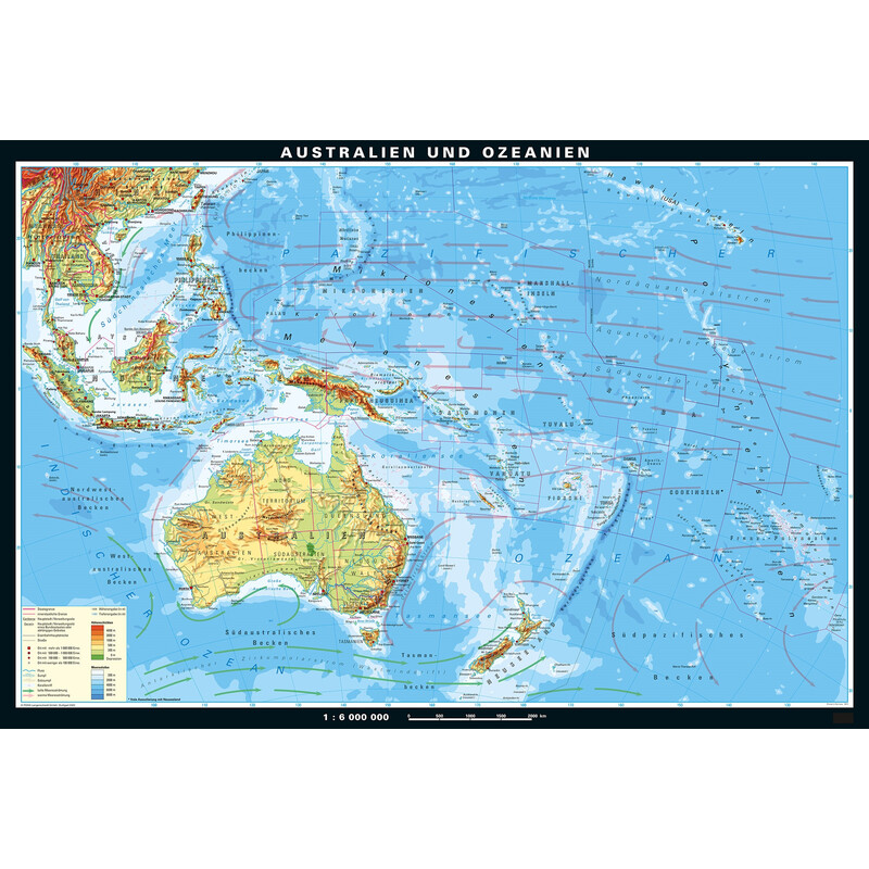 PONS Mappa Regionale Australia e Oceania fisica (233 x 158 cm)