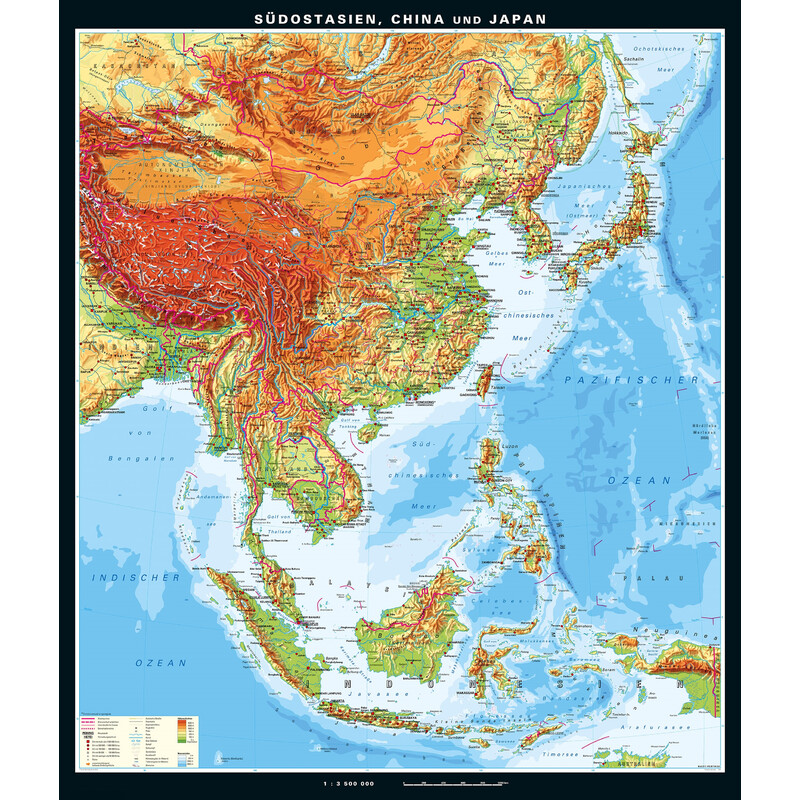 PONS Mappa Regionale Sud-est asiatico, Cina e Giappone fisico (199 x 231 cm)