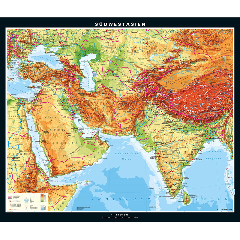 PONS Mappa Regionale Asia sud-occidentale fisica (205 x 172 cm)