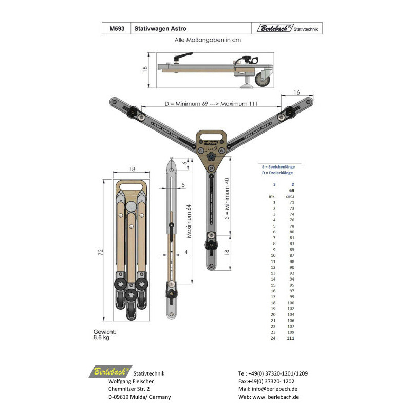 Berlebach Carrello per treppiede