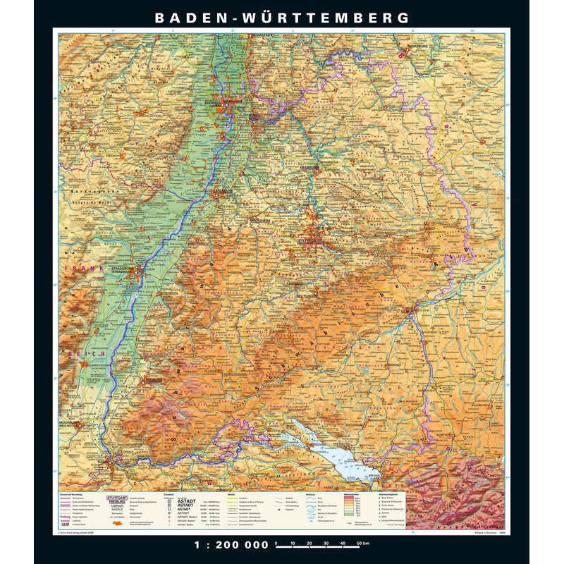 PONS Mappa Regionale Baden-Württemberg fisico e politico (148 x 168 cm)