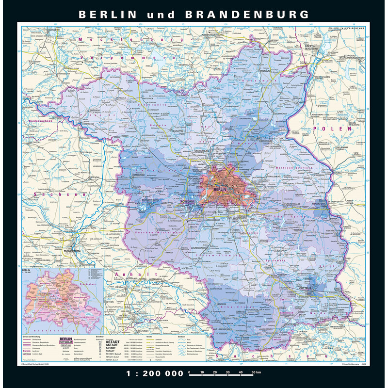 PONS Mappa Regionale Berlino-Brandeburgo fisica e politica (148 x 150 cm)