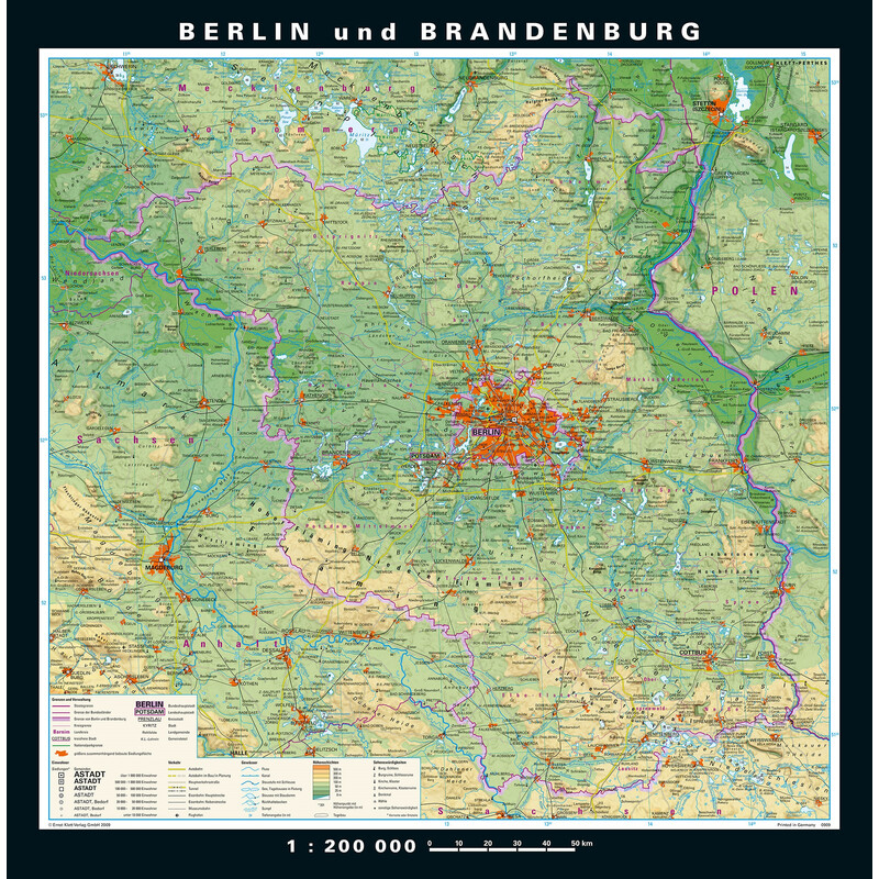 PONS Mappa Regionale Berlino-Brandeburgo fisica e politica (148 x 150 cm)