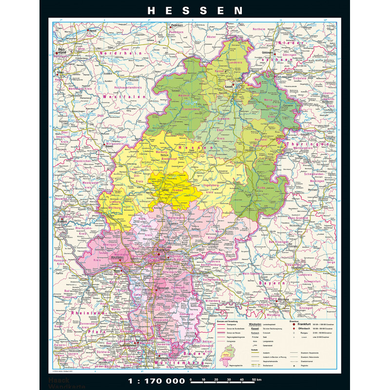 PONS Mappa Regionale Assia fisica e politica (148 x 183 cm)