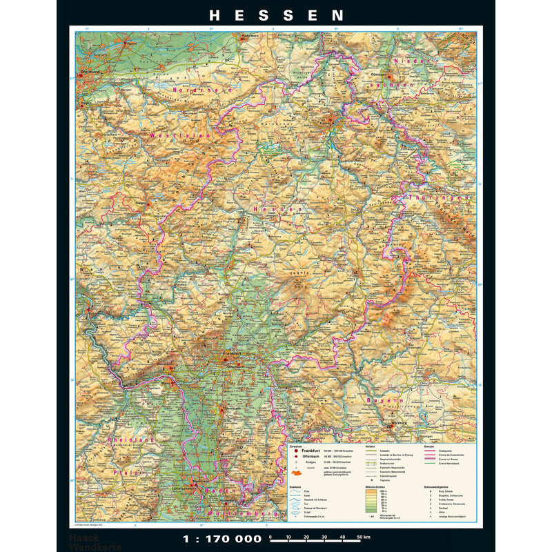 PONS Mappa Regionale Hessen physisch/politisch (148 x 183 cm)