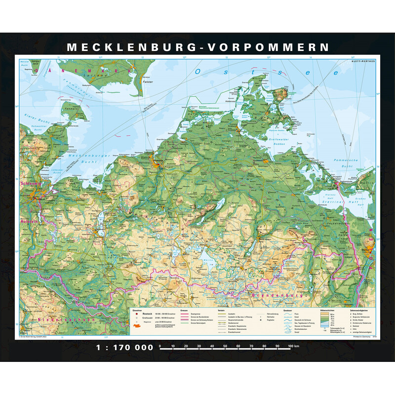 PONS Mappa Regionale Mecklenburg-Vorpommern fisico e politico (178 x 148 cm)