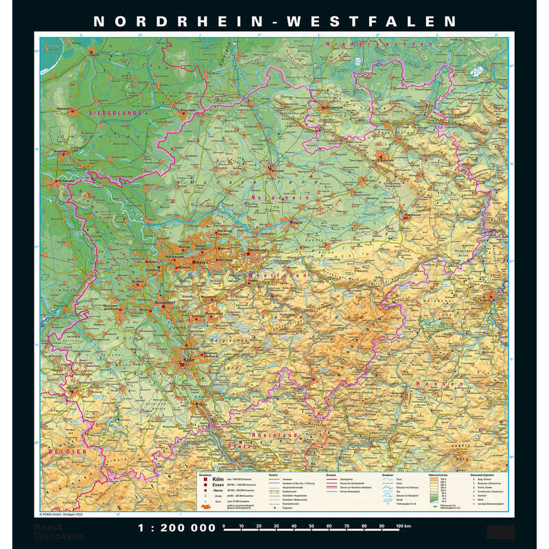 PONS Mappa Regionale Nordrhein-Westfalen physisch/politisch (148 x 155 cm)