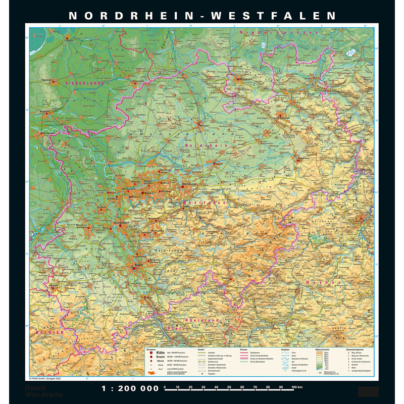 PONS Mappa Regionale Renania settentrionale - Vestfalia fisica e politica (148 x 155 cm)