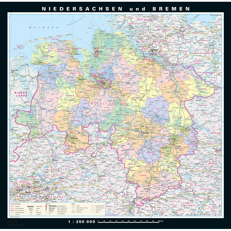 PONS Mappa Regionale Bassa Sassonia e Brema fisica e politica (148 x 150 cm)