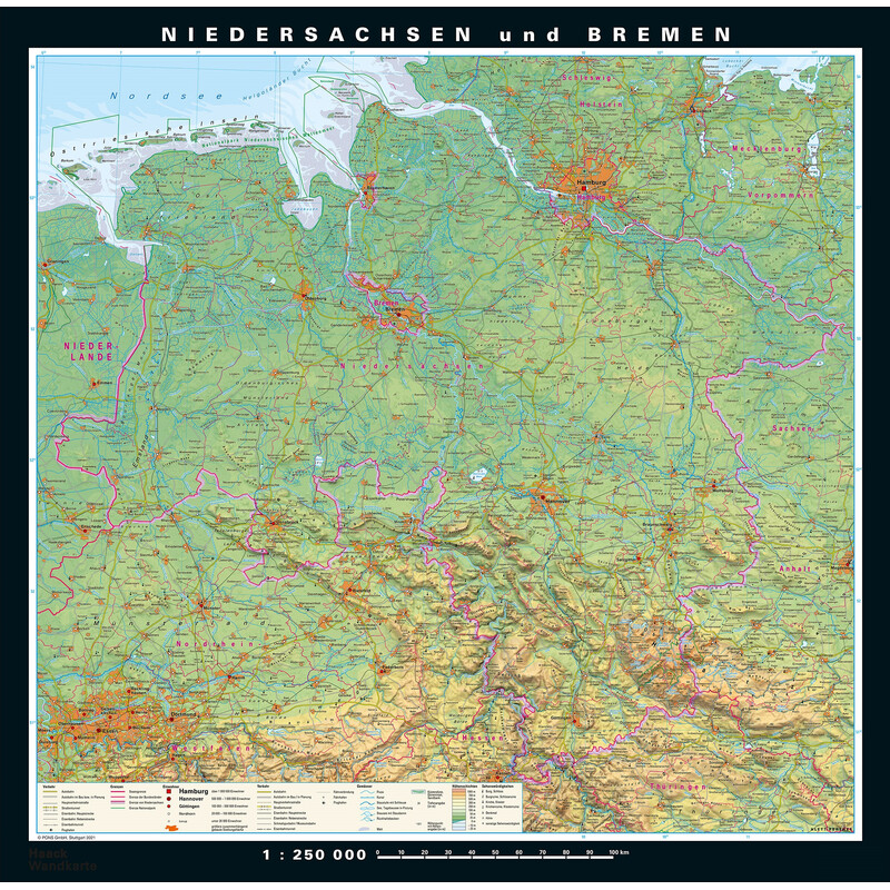 PONS Mappa Regionale Bassa Sassonia e Brema fisica e politica (148 x 150 cm)