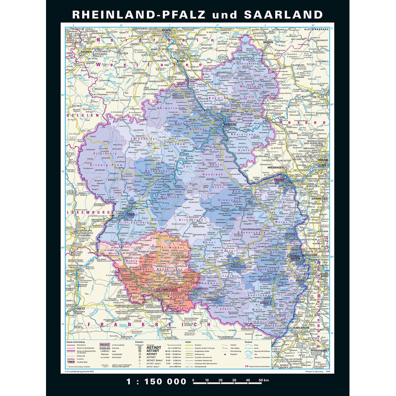 PONS Mappa Regionale Renania-Palatinato e Saarland fisico e politico (148 x 193 cm)