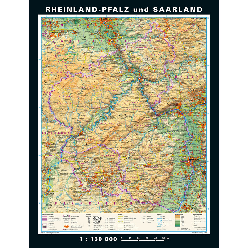PONS Mappa Regionale Rheinland-Pfalz und Saarland physisch/politisch (148 x 193 cm)