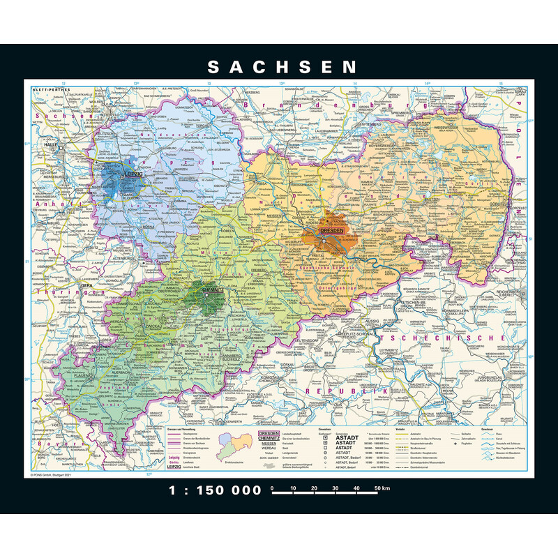 PONS Mappa Regionale Sassonia fisica e politica (176 x 148 cm)