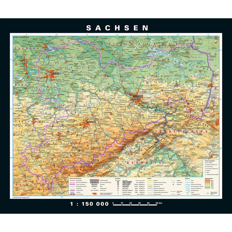 PONS Mappa Regionale Sassonia fisica e politica (176 x 148 cm)