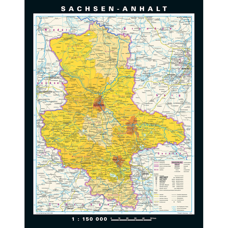 PONS Mappa Regionale Sassonia-Anhalt fisica e politica (148 x 188 cm)