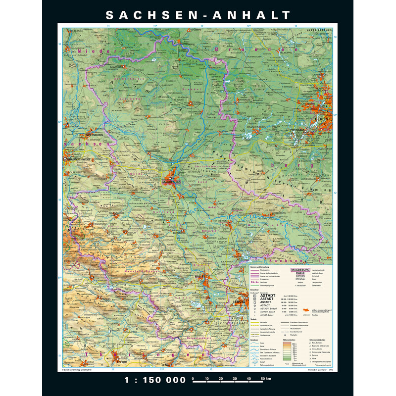 PONS Mappa Regionale Sassonia-Anhalt fisica e politica (148 x 188 cm)