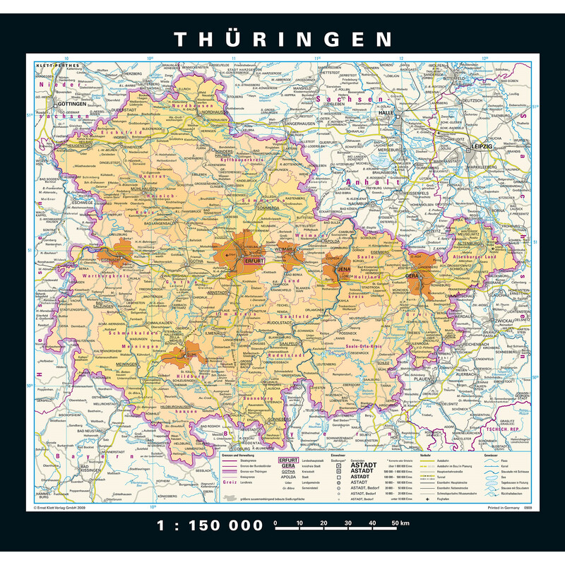 PONS Mappa Regionale Thüringen physisch/politisch (148 x 150 cm)