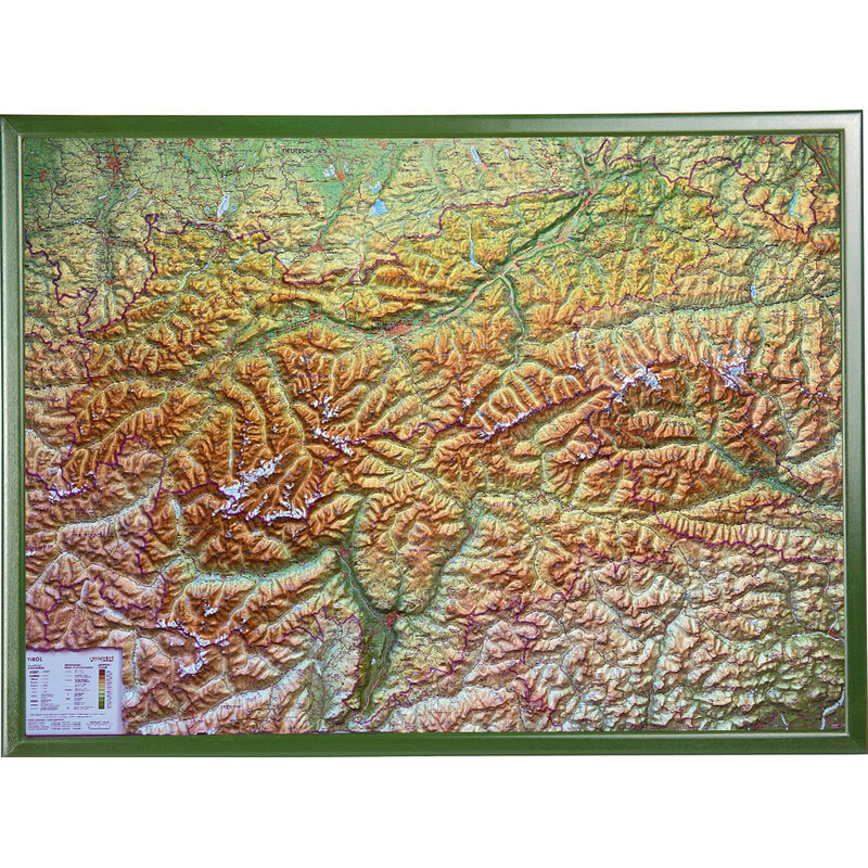 Georelief Mappa in rilievo 3D del Tirolo (78 x 58 cm) con montatura in legno