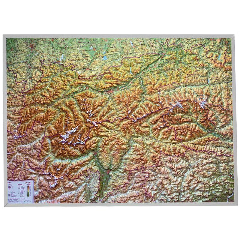 Georelief Mappa Regionale Tirolo (77 x 57 cm) Carta in rilievo 3D con telaio in alluminio
