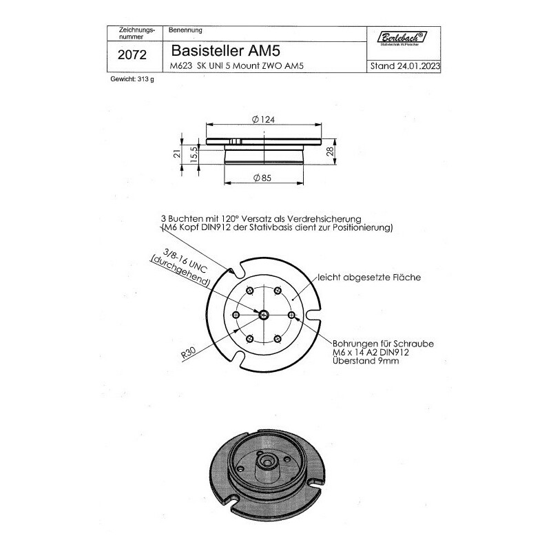Berlebach Cavalletto Uni 18 ZWO AM5 con piastra di base
