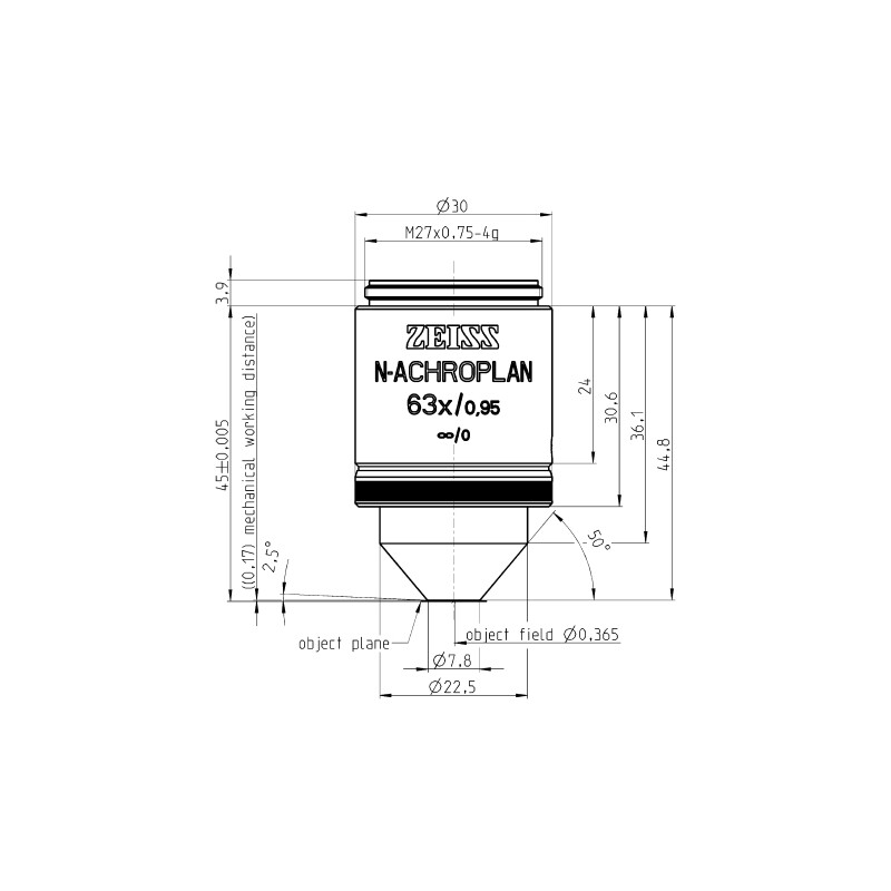 ZEISS Obiettivo Obiettivi N-Achroplan 63x/0,95 D=0 wd=0,17mm