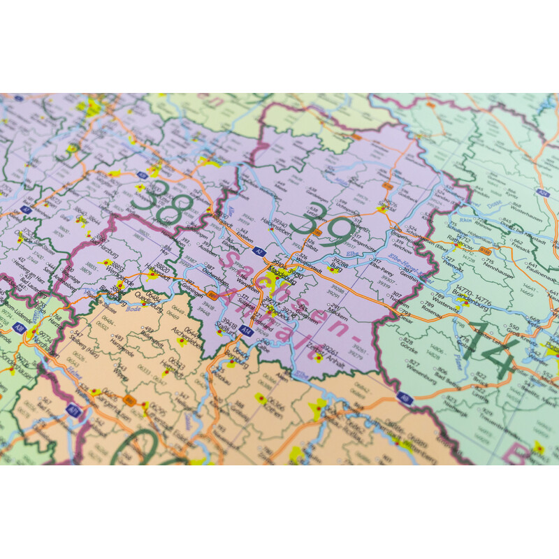 GeoMetro Mappa Deutschland politisch mit Postleitzahlen PLZ (84 x 114 cm)