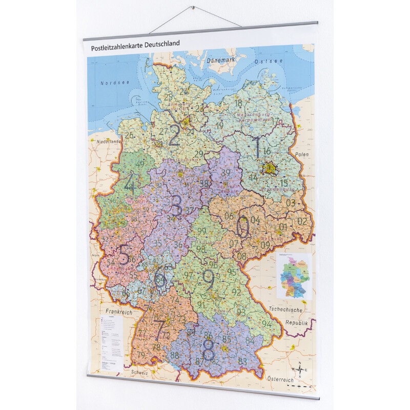 GeoMetro Mappa Deutschland politisch mit Postleitzahlen PLZ XL (100 x 140 cm)