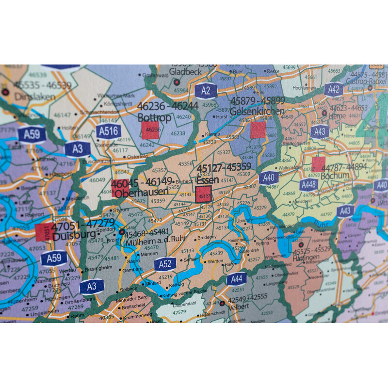 GeoMetro Mappa Regionale Nordrhein-Westfalen Postleitzahlen PLZ NRW (118 x 100 cm)