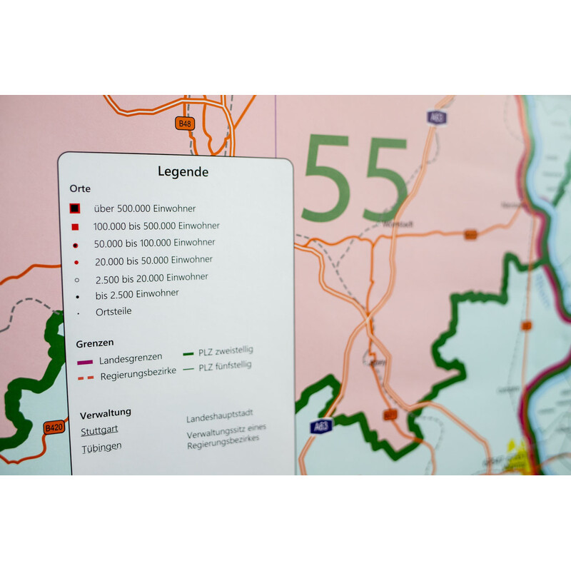 GeoMetro Mappa Regionale Hessen Postleitzahlen PLZ (100 x 140 cm)
