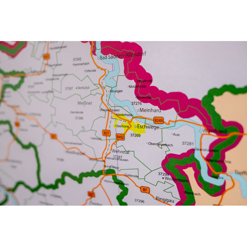 GeoMetro Mappa Regionale Hessen Postleitzahlen PLZ (100 x 140 cm)