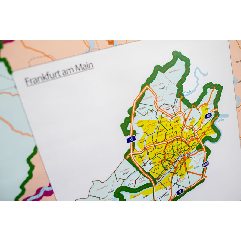 GeoMetro Mappa Regionale Hessen Postleitzahlen PLZ (100 x 140 cm)