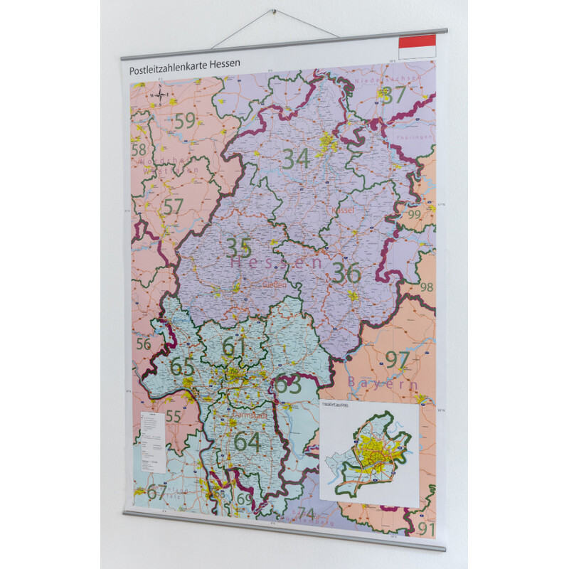 GeoMetro Mappa Regionale Hessen Postleitzahlen PLZ (100 x 140 cm)