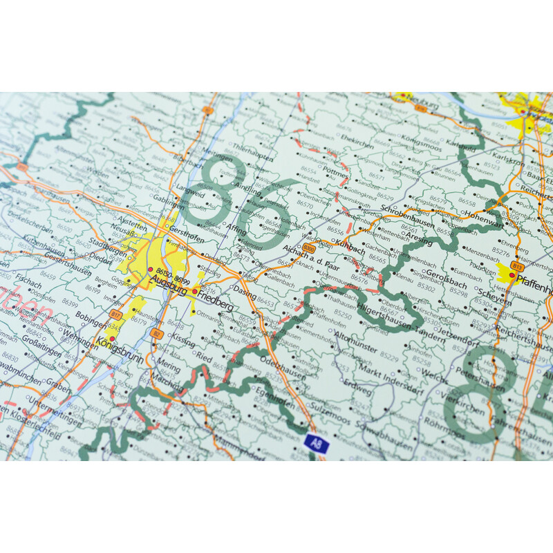 GeoMetro Mappa Regionale Bayern Postleitzahlen PLZ (100 x 140 cm)