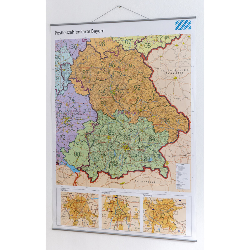 GeoMetro Mappa Regionale Bayern Postleitzahlen PLZ (100 x 140 cm)
