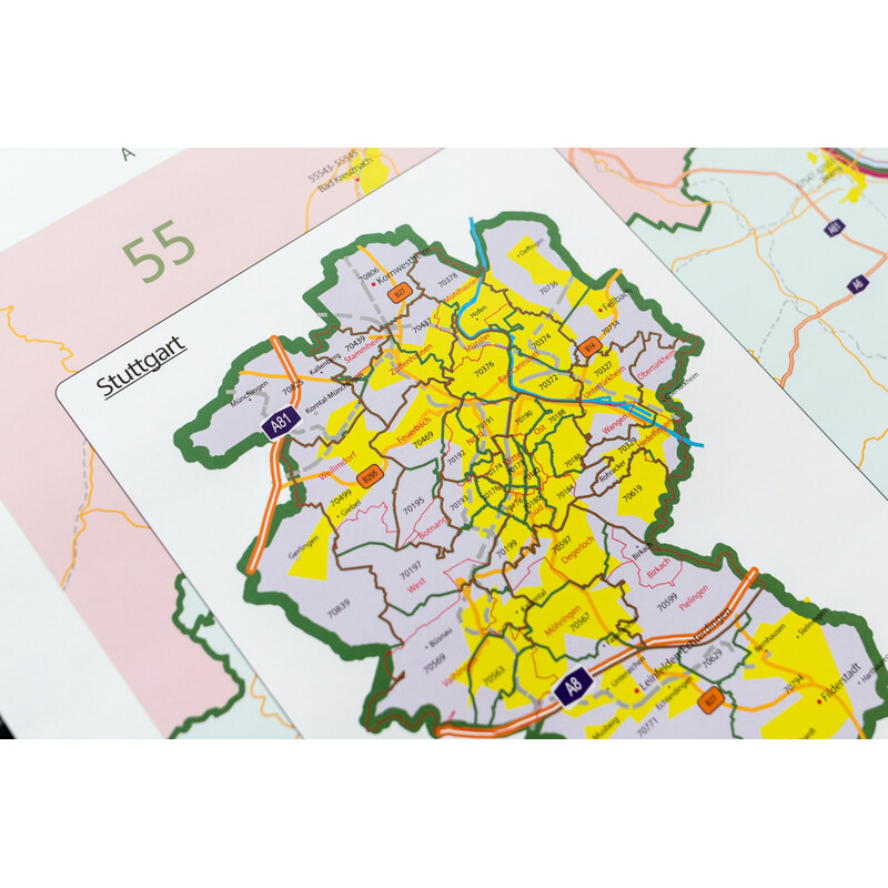 GeoMetro Mappa Regionale Baden-Württemberg Postleitzahlen PLZ (100 x 123 cm)