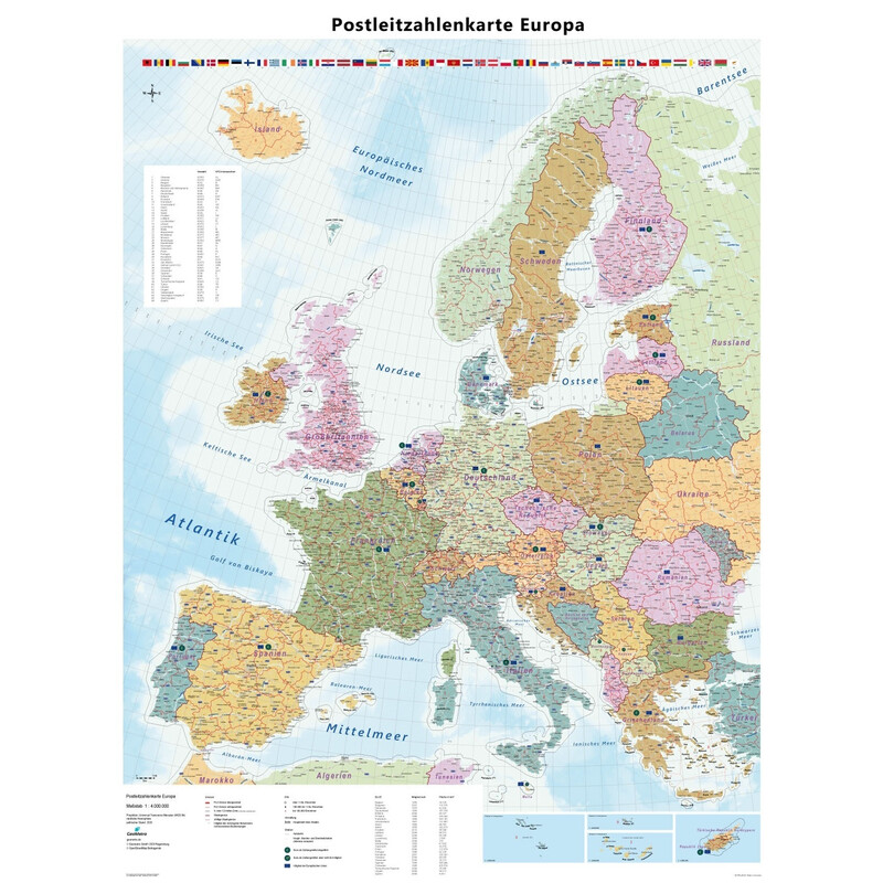 GeoMetro Carta continentale Europa Postleitzahlen (90 x 123 cm)