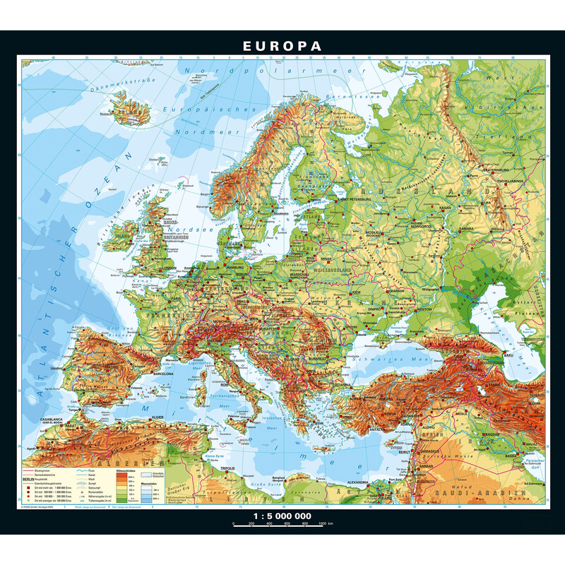 PONS Carta continentale Europa fisica e politica (130 x 115 cm)