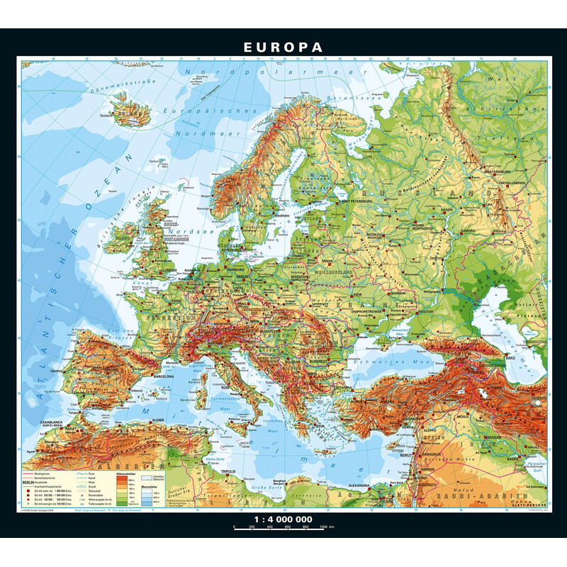 PONS Carta continentale Europa fisica e politica (158 x 142 cm)