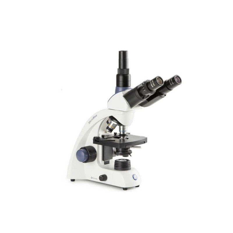 Euromex Microscopio MicroBlue, MB.1153, trino, DIN 160, achro, 40x-1000x, 10x/18, Dl, batteria ricaricabile, LED, 1W