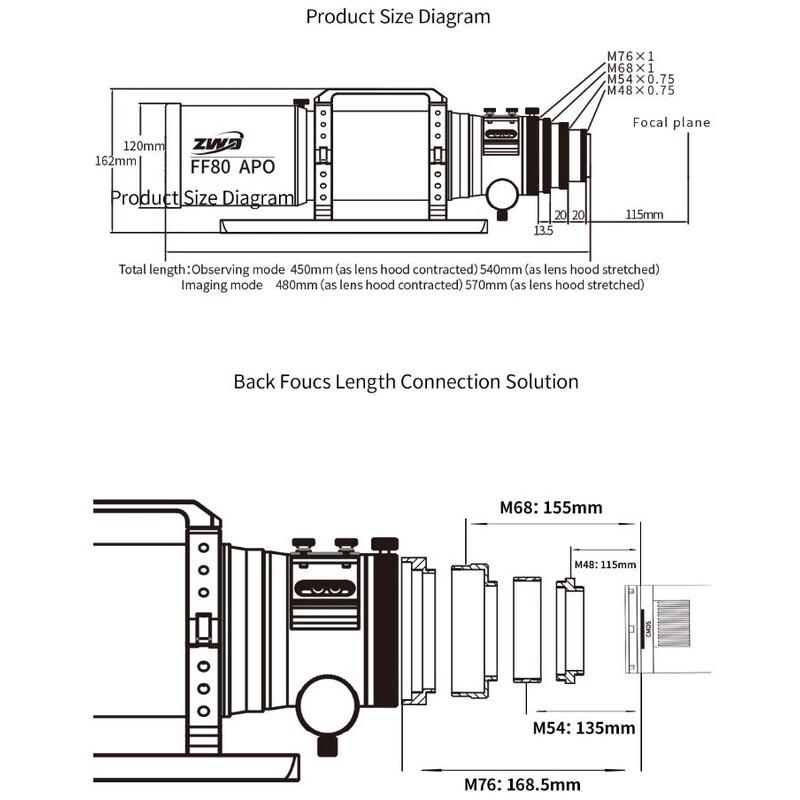 ZWO Rifrattore Apocromatico AP 80/600 FF80