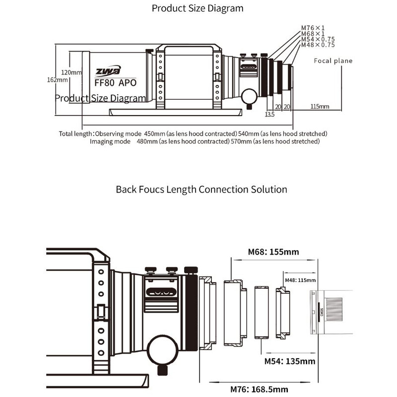 ZWO Rifrattore Apocromatico FF80 AP 80/600 Quadruplet OTA