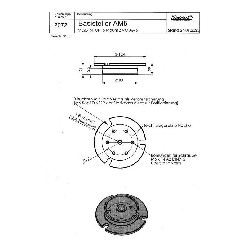 Berlebach Piastra adattatore adatta per ZWO AM5