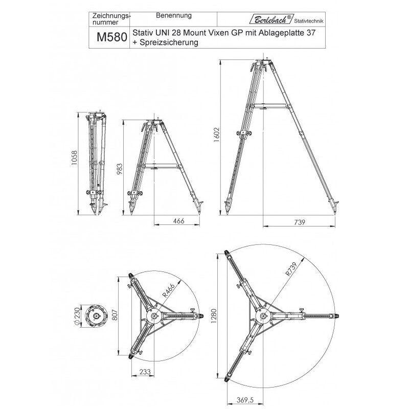 Berlebach Cavalletto Uni 28 con piastra di appoggio piana 3/8"