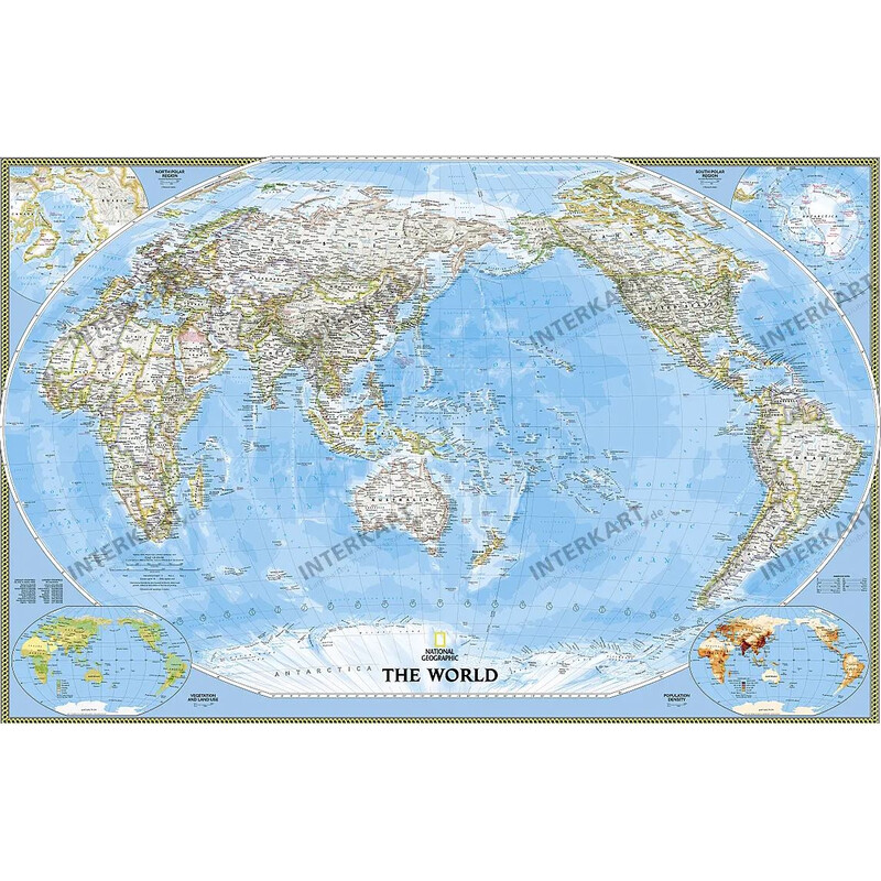 National Geographic Mappa del Mondo Planisfero classico centrato sul  Pacifico