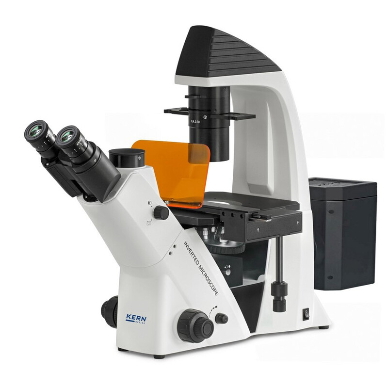 Kern Microscopio invertito OCM 167, FL, PH, trino, Condensatore fisso Abbe N.A. 0,3, 10x-40x, Al, Dl, LED 5W