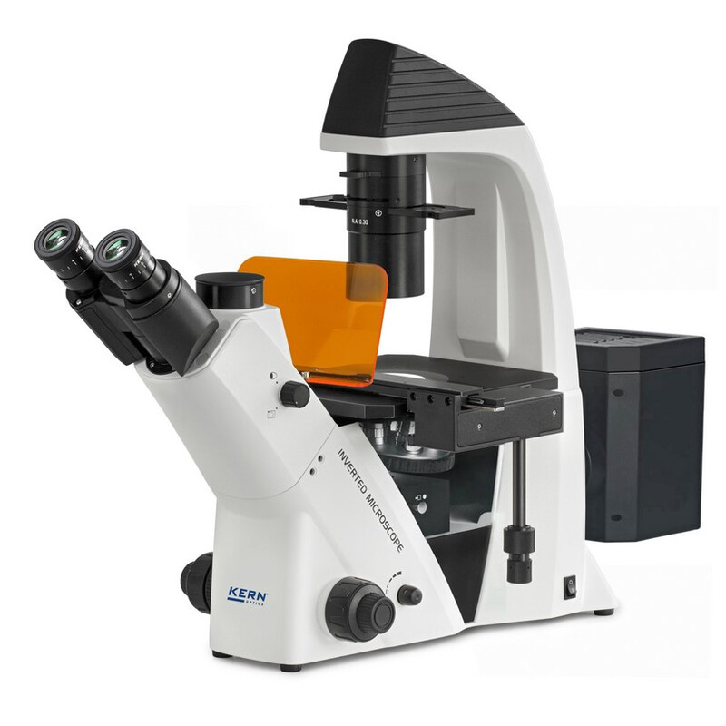 Kern Microscopio invertito OCM 168, FL, PH, trino, condensatore fisso Abbe N.A. 0,3, 10x-40x, LED 5W, Al/Dl