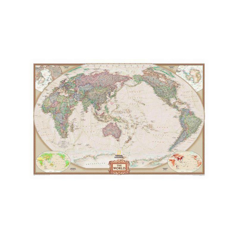 National Geographic Mappa del Mondo Planisfero antico centrato sul Pacifico