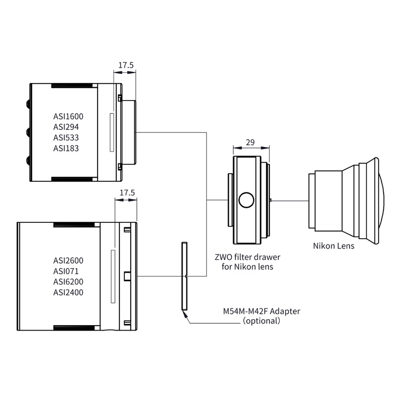 ZWO Cassetto portafiltri Adatto per Obiettivi Nikon 2"