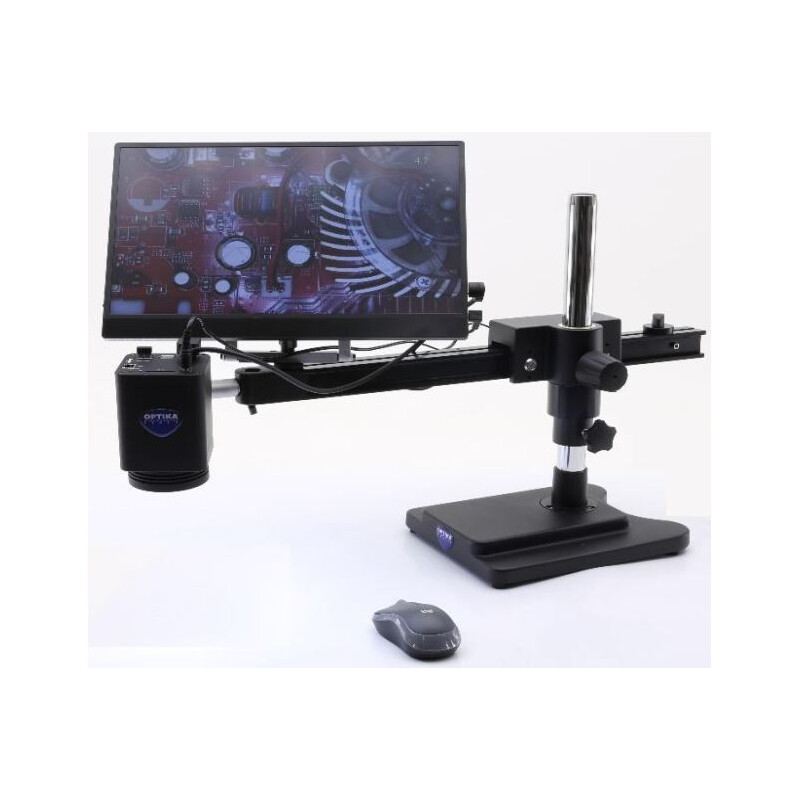 Optika Microscopio IS-4K2, zoom ottico 1x-18x, autofocus, 8 MP, 4K Ultra HD, supporto a sbalzo, schermo da 15,6"