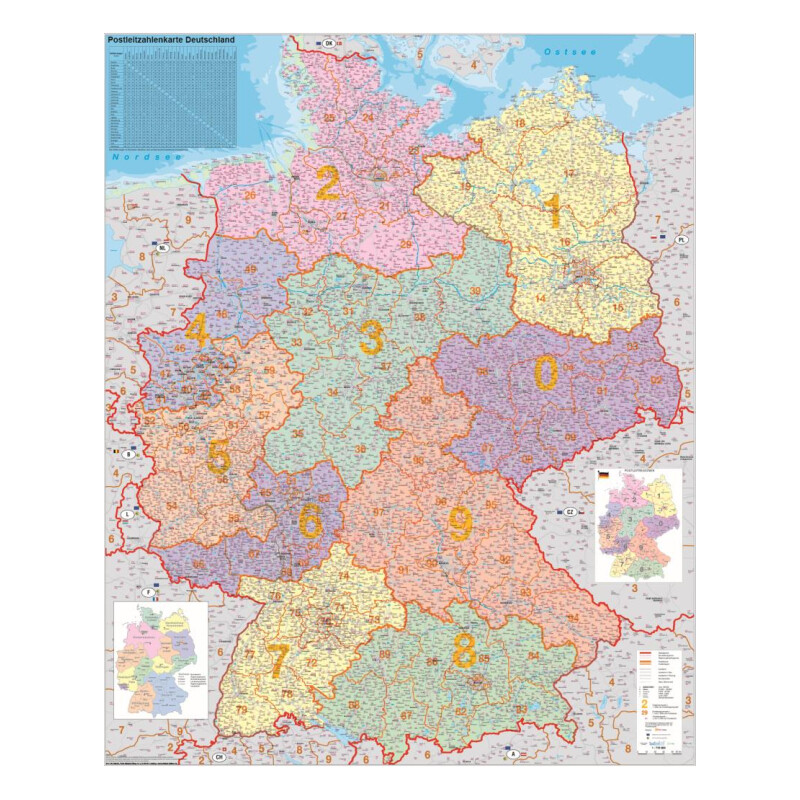 Stiefel Germania Mappa dei codici postali politica (100 cm x 140 cm)